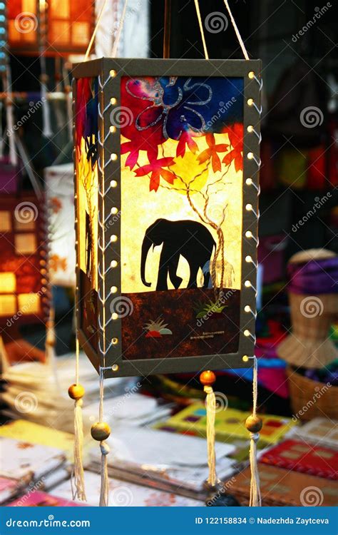 Traditional Thai Colorful Wooden Lantern at the Night Market. Stock Photo - Image of paint ...