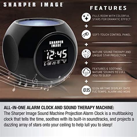 SHARPER IMAGE Sound Machine Alarm Clock with Stars Projection, 6 Nature ...