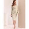 Allegra K Women's Business Suit Tweed Trim Blazer And Skirt Set 2 Pieces Khaki Large : Target
