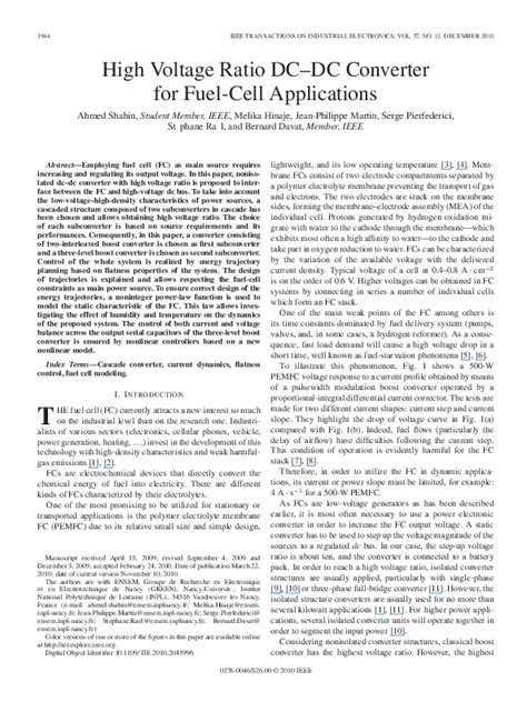 (PDF) High Voltage Ratio DC–DC Converter for Fuel-Cell Applications | Melika Hinaje - Academia.edu