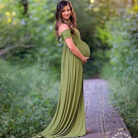 Summer Clothing For Pregnant Women Beach Dress Photo Shoot Solid Maternity Clothes Shoulderless ...