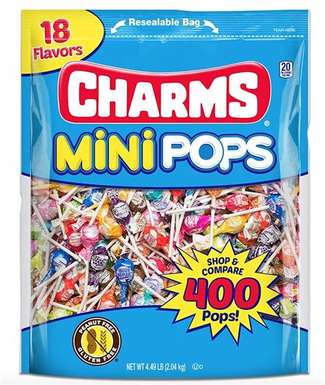 Charms Mini Pops 18 Assorted Lollipop Flavors with Resealable Bag (400 Count) Peanut Free ...