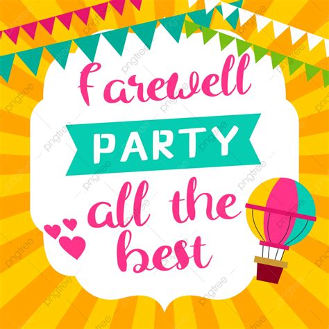 Farewell Party Celebration Card Invitation Template With Air Balloon On Burst Background ...