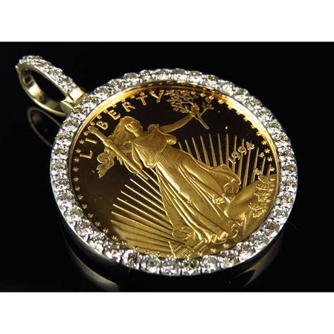 Jewelry Unlimited - 24K Solid Yellow Gold Coin Lady Liberty Half Ounce Diamond Pendant Charm 2 ...