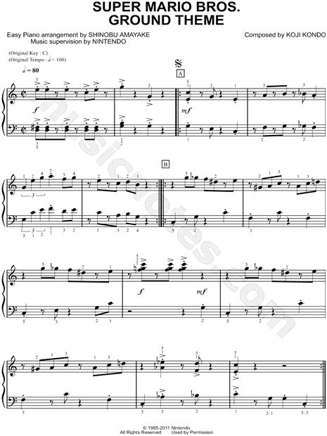 "Super Mario Bros. Ground Theme" from 'Super Mario Brothers' Sheet Music (Easy Piano) (Piano ...