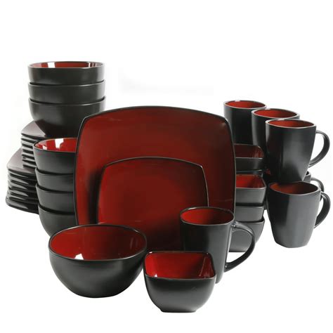 Gibson Home Soho Lounge Square Two Tone Red/Black Dinnerware Set, 40-Piece Set - Walmart.com ...