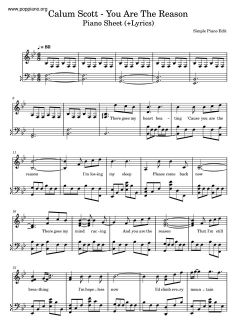 Calum Scott-You Are The Reason Sheet Music pdf, - Free Score Download ★