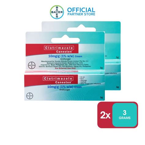 CANESTEN® Clotrimazole Antifungal Cream for Buni, Hadhad, An-an, Alipunga 3g x2 - clinically ...