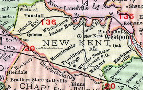 New Kent County, Virginia, Map, 1911, Rand McNally, Providence Forge ...