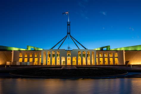 New Parliament House, Canberra, ACT, Australia with Australian flag ...