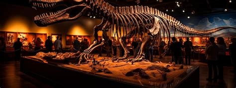 Premium AI Image | A museum of dinosaur skeletons with a large tyrannosaurus skeleton in the middle