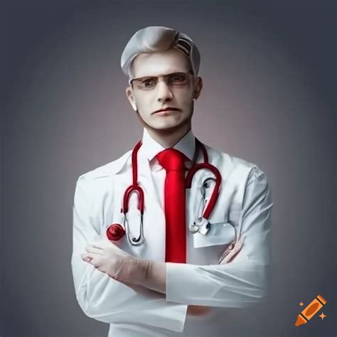 Medical doctor in white suit with red necktie on Craiyon