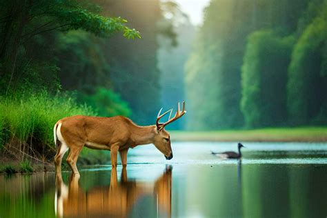 deer drinking water in the forest. AI-Generated 32250242 Stock Photo at ...