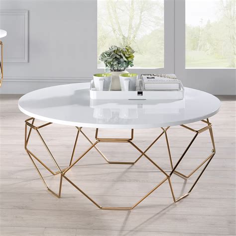 Furniture of America Glaser Contemporary Coffee Table, White and Gold ...