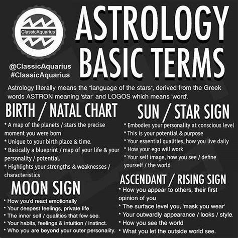 Astrology basic terms for birth or natal chart, star and sun sign, moon ...