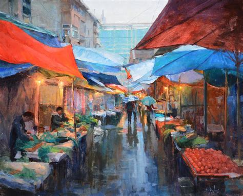 Market In Rain Painting ~ Eric Wallis Impressionist Paintings ...