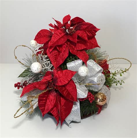 Poinsettia Christmas Centerpiece, Holiday Christmas Centerpiece Decoration, Xmas Poinsettia ...