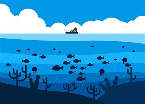 Fish in Deep Sea Under the Fishing Boat Illustration 208564 Vector Art at Vecteezy