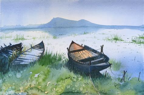 Boats, Watercolor painting on paper, Size 15 X 22 inches. : r/Art