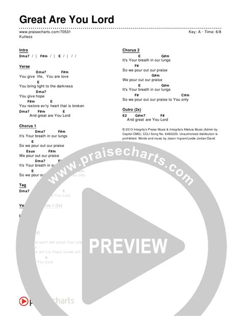 Great Are You Lord Chords PDF (Kutless) - PraiseCharts