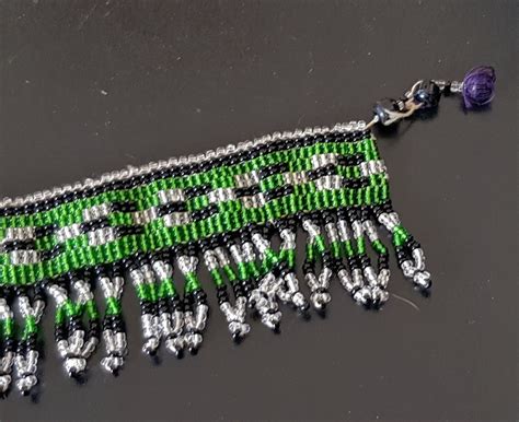 1970s ZULU South African Green-Black-White Beaded Cho… - Gem