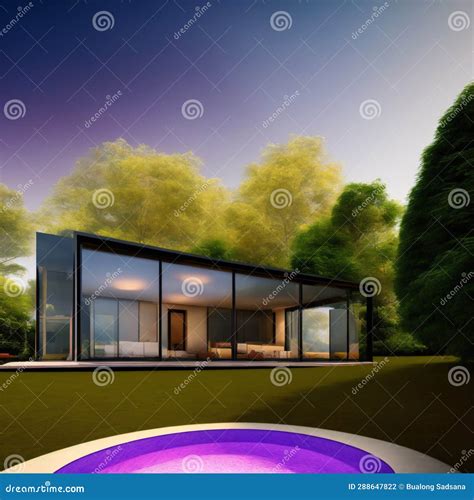 Glass house with pool stock illustration. Illustration of villa - 288647822