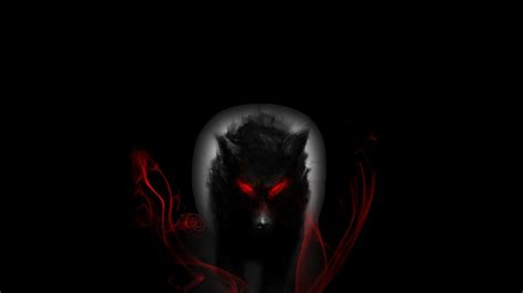 Black Wolf with Glowing Red Eyes HD Duvar kağıdı | Arka plan | 1920x1080