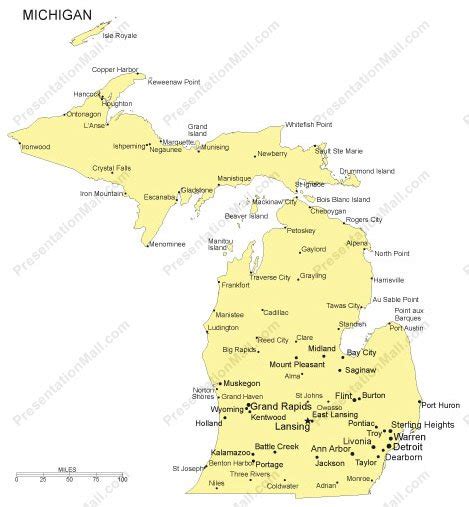 Michigan PowerPoint Map - Major Cities