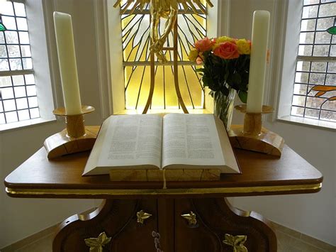 HD wallpaper: open bible between two white pillar candles on table, altar, pray | Wallpaper Flare