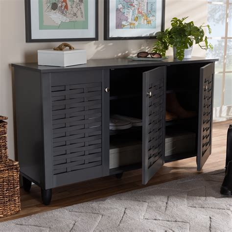 Baxton Studio Winda Modern and Contemporary Dark Gray 3-Door Wooden ...