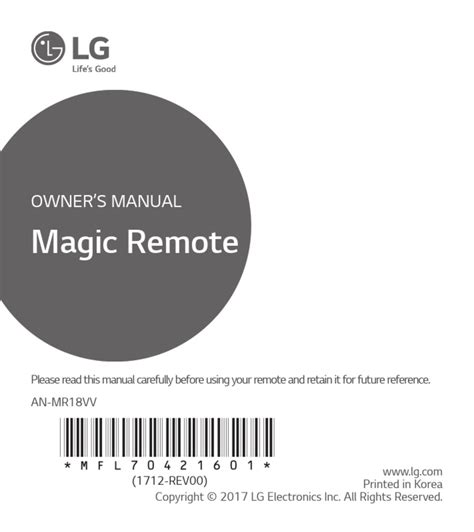 LG MAGIC REMOTE AN-MR18VV OWNER'S MANUAL Pdf Download | ManualsLib