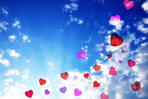 Royalty-Free photo: Red and purple hearts illustration with white clouds background | PickPik