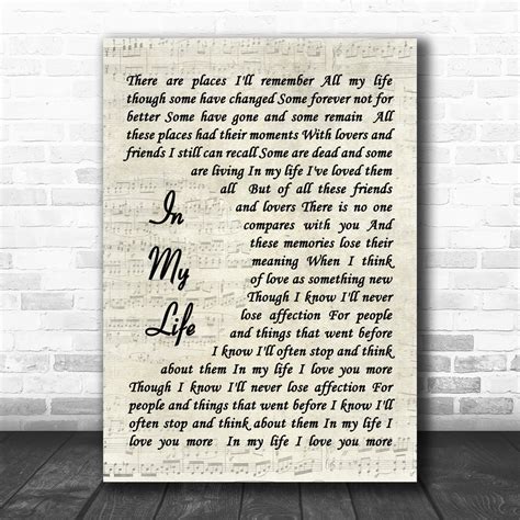 In My Life The Beatles Vintage Heart Song Lyric Music Wall Art Print - Song Lyric Designs