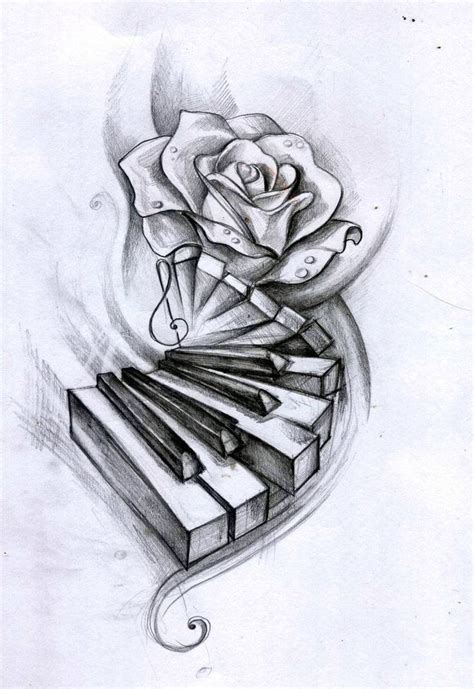 watercolour pencils on paper, A5 tattoo design for a friend | Music drawings, Music tattoo ...