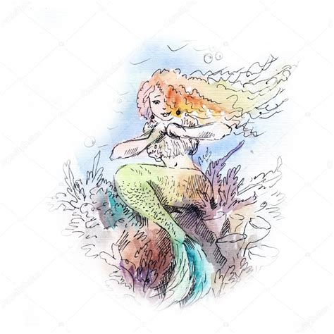 Mermaid watercolor portrait ⬇ Stock Photo, Image by © CharactersForYou ...