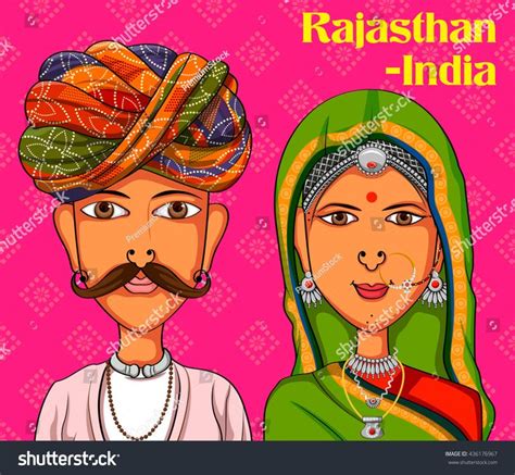 Vector Design Rajasthani Couple Traditional Costume Stock Vector ...