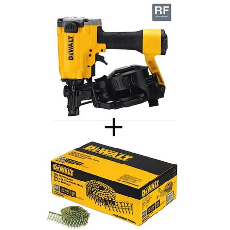 DEWALT Pneumatic 15-Degree Coil Roofing Nailer and 1-1/4 in. x 0.120 Gal. Galvanized Steel Coil ...