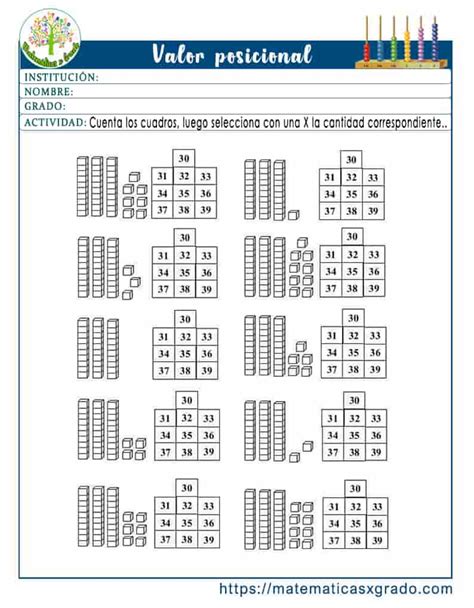 Fichas con ejercicios de valor posicional para niños