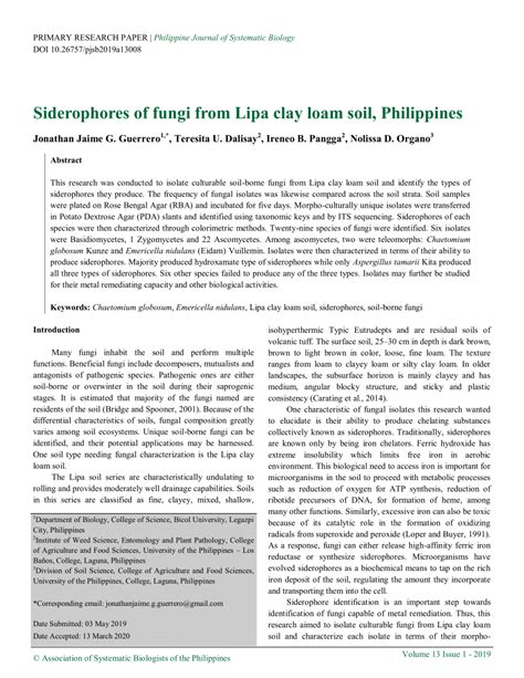 (PDF) Siderophores of fungi from Lipa clay loam soil, Philippines