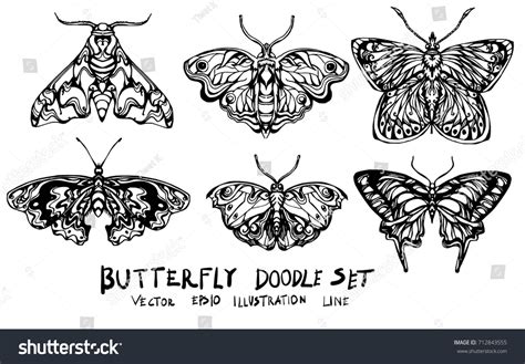 Set Butterfly Doodle Illustration Hand Drawn Stock Vector (Royalty Free ...