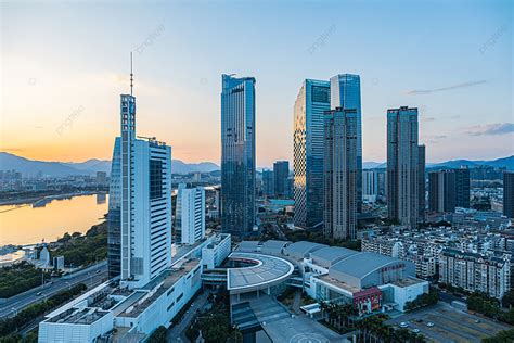 Sunset Evening Fuzhou Minjiang North Cbd High Rise Building Photography ...