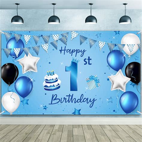 Happy 1st Birthday Backdrop Banner Blue Newborn Boys India | Ubuy