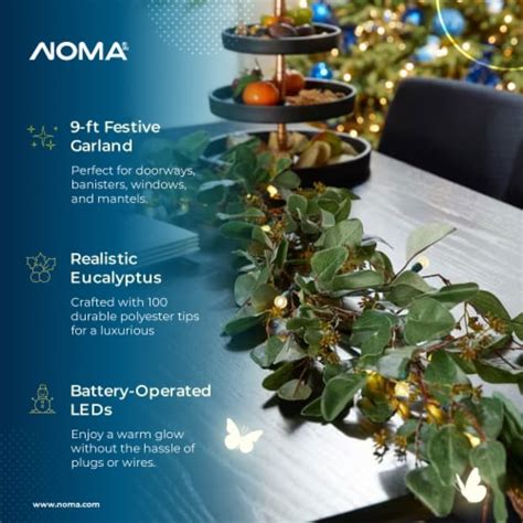 Noma Pre-Lit 9' Eucalyptus Christmas Garland with Battery Operated LED ...