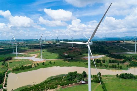 Premium Photo | Wind turbine from aerial view.