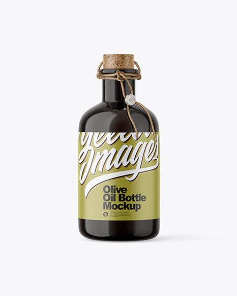 Dark Glass Olive Oil Bottle Mockup on Yellow Images Object Mockups