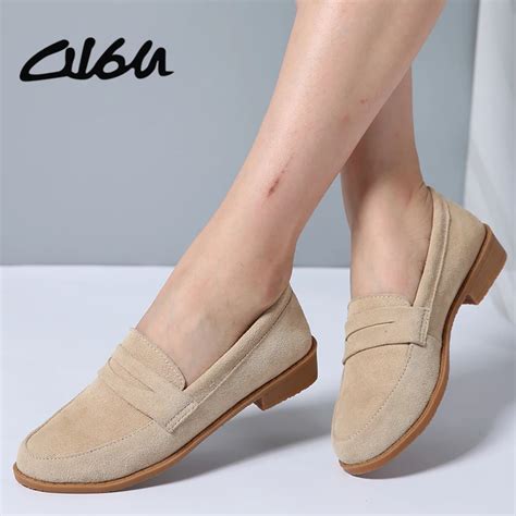 O16U Women Ballet flats shoes Suede Leather Slip on Ladies cute casual ...