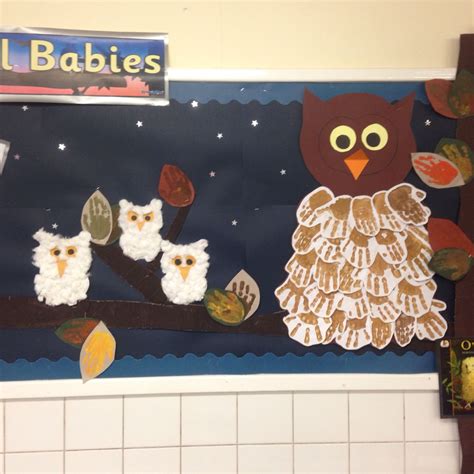 Owl babies display done in F2 | School art activities, Baby owls, Nursery activities