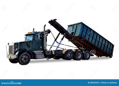 Roll Off Truck Unloading Trash Container Dumpster Stock Photo - Image ...