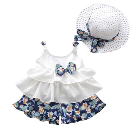 2018 Cute Newborn Baby Girl Clothes Summer 3PCs Set White Strap Bow ...