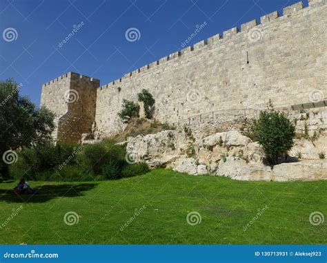 The Fortress Wall of the Old City in Jerusalem. Stock Image - Image of ...